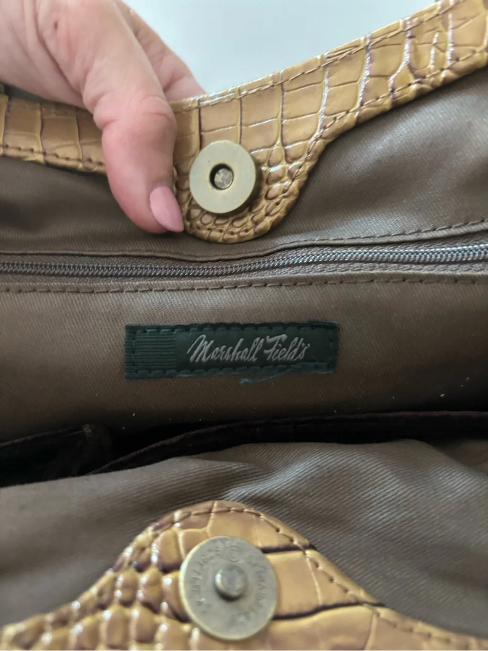 Vintage Marshall Fields Houndstooth Top-Handle Satchel with Camel Trim